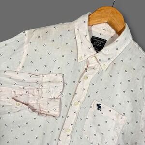 Abercrombie‎ Fitch Linen Geometric Print Button Down Long Sleeve Shirt Men's L